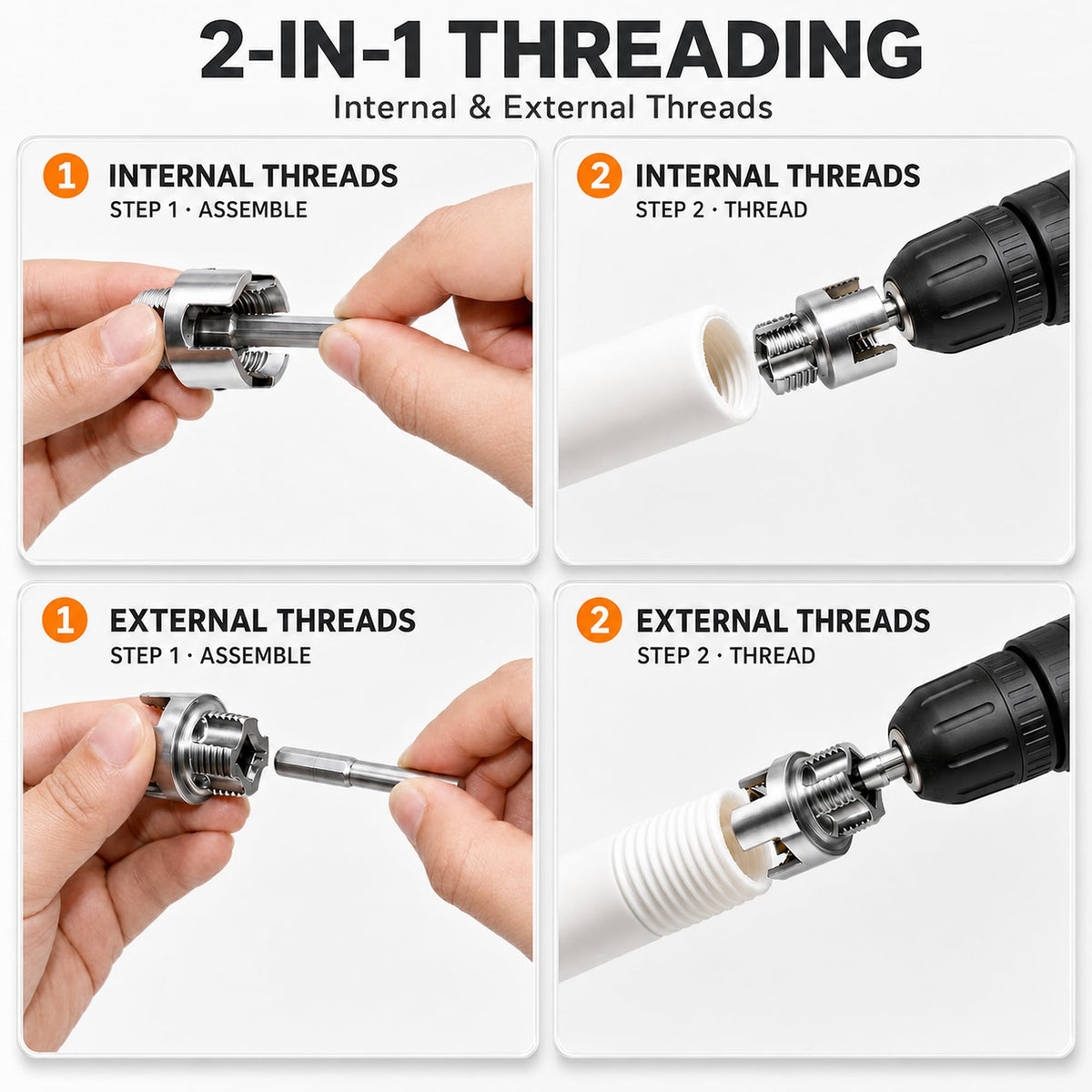 10-Piece PVC Pipe Threader Kit for Drill, 1/2, 3/4 & 1 in NPT Dies