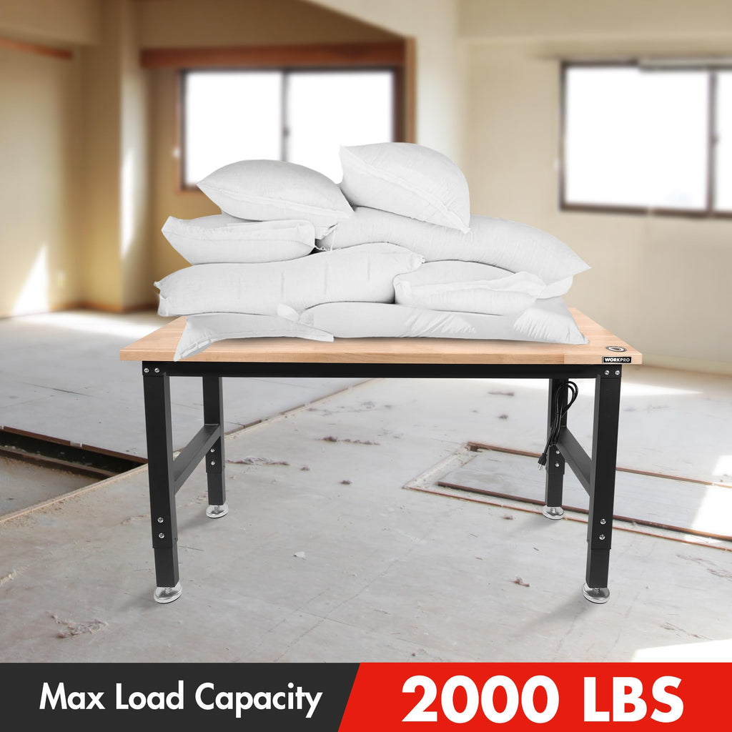 48" Adjustable Workbench, Rubber Wood Top, 2000 LBS Capacity