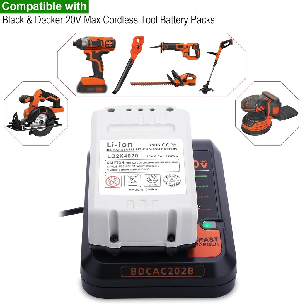 BDCAC202B 20V Fast Charger Compatible with Black&Decker 20V Lithium Battery