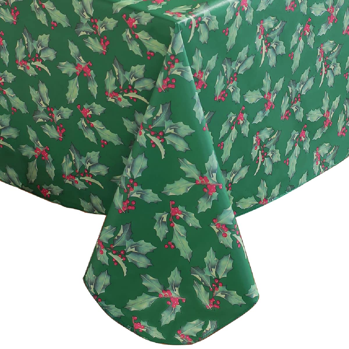 Vinyl Christmas Tablecloth Rectangle Flannel Backing, Vintage Holly & Berry Print Waterproof & Heavy Plastic Table