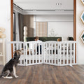 Freestanding Solid Wood Folding Pet & Dog Barrier Gate with Support Feet for Wide Indoor Openings, Hallways & Stairs — White