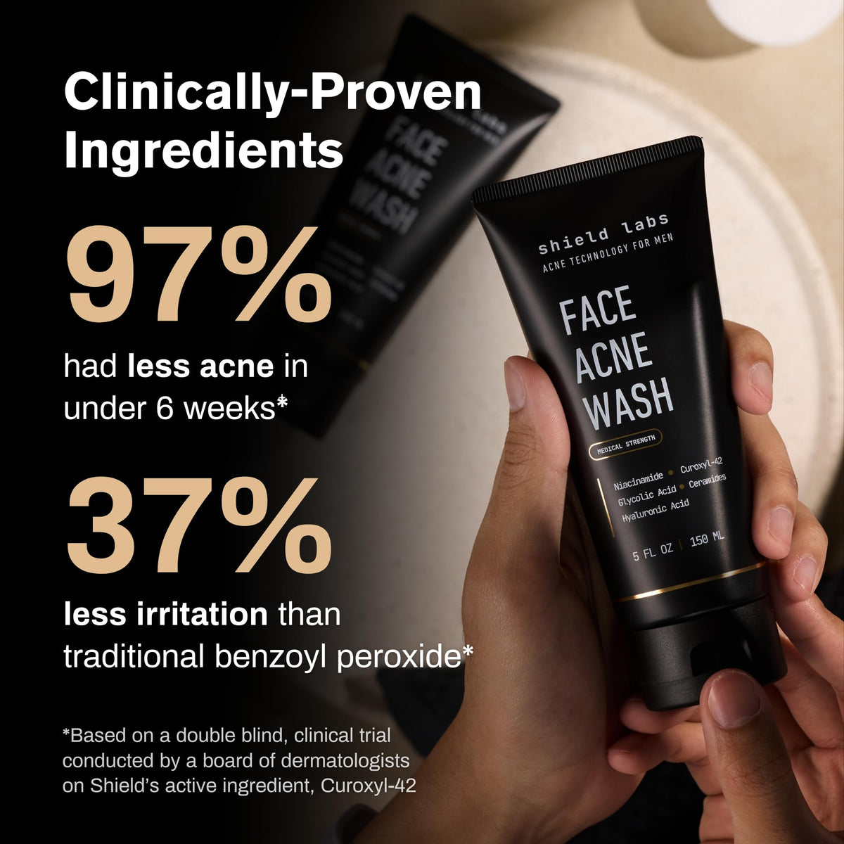 Face Acne Wash for Men and Boys, Curoxyl-42 Face Wash to Clear, Treat, and Prevent Acne, Gentle formula with
