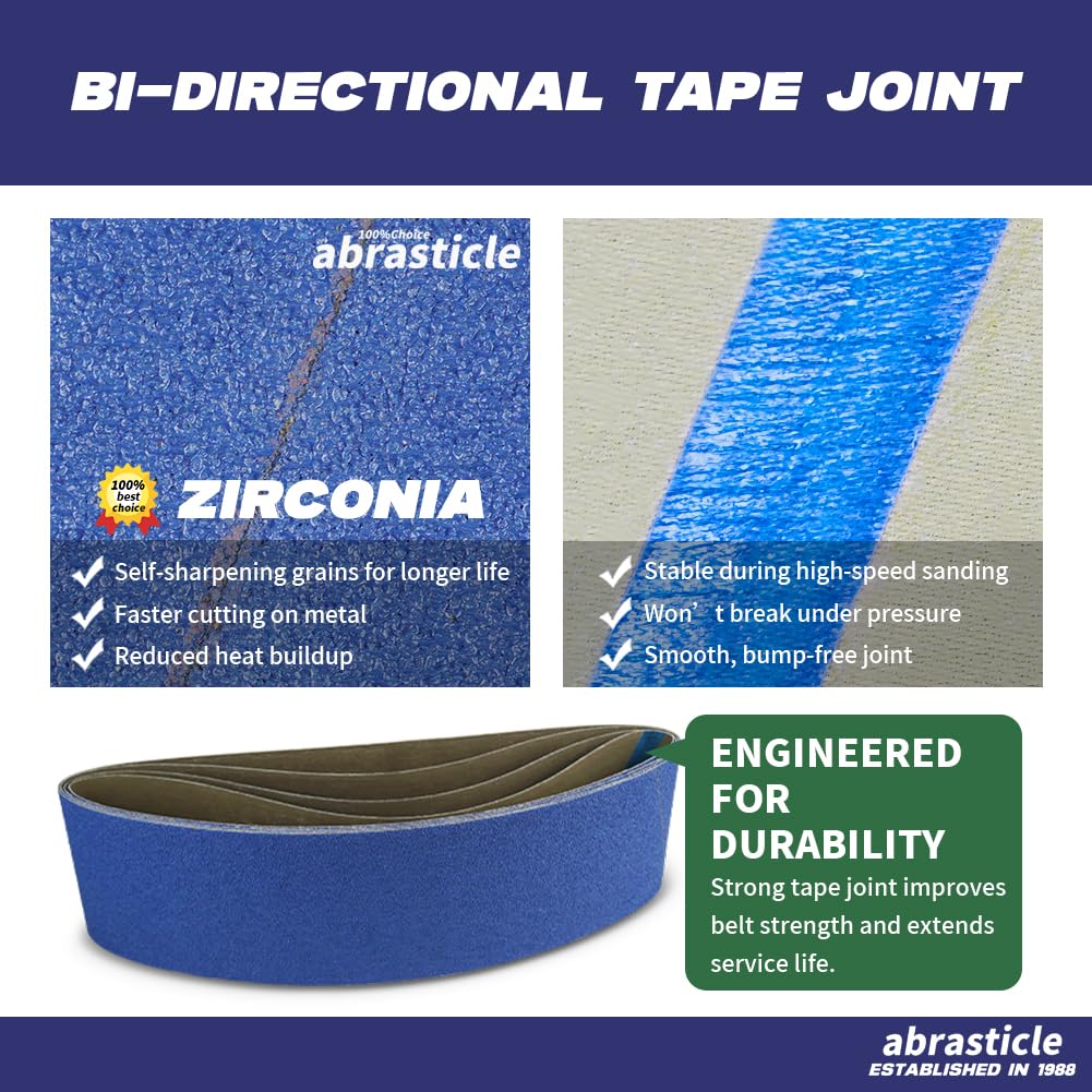 8 Pack 6 x 48 Inch Zirconia Sanding Belts, 80 Grit Heavy Duty Belt Sander Paper, Fits Belt Sander & Bench Sander for Professional Woodworking, Metal Polishing and Surface Preparation