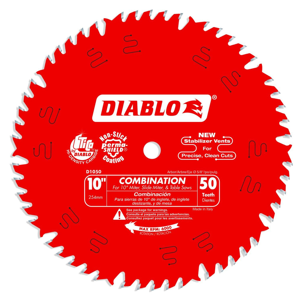 Diablo Combination Saw Blade for Wood - 10" Dia, 50 ATB Teeth, 5/8" Arbor