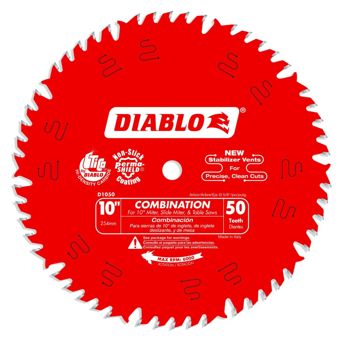 Diablo Combination Saw Blade for Wood - 10" Dia, 50 ATB Teeth, 5/8" Arbor