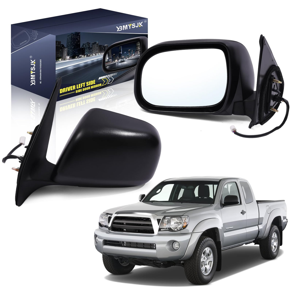 YBMYSJK Driver Side Power Door Mirror Compatible with Toyota Tacoma 2005-2011, Non-Heated Manual Folding without Turn Signal Light Black 3 Pin TO1320203