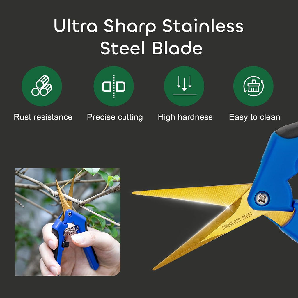 3 Packs 6.5 Inch Pruning Shears with Curved Blades Trimming Scissors For Gardening Hand Pruning Snips Titanium Coated