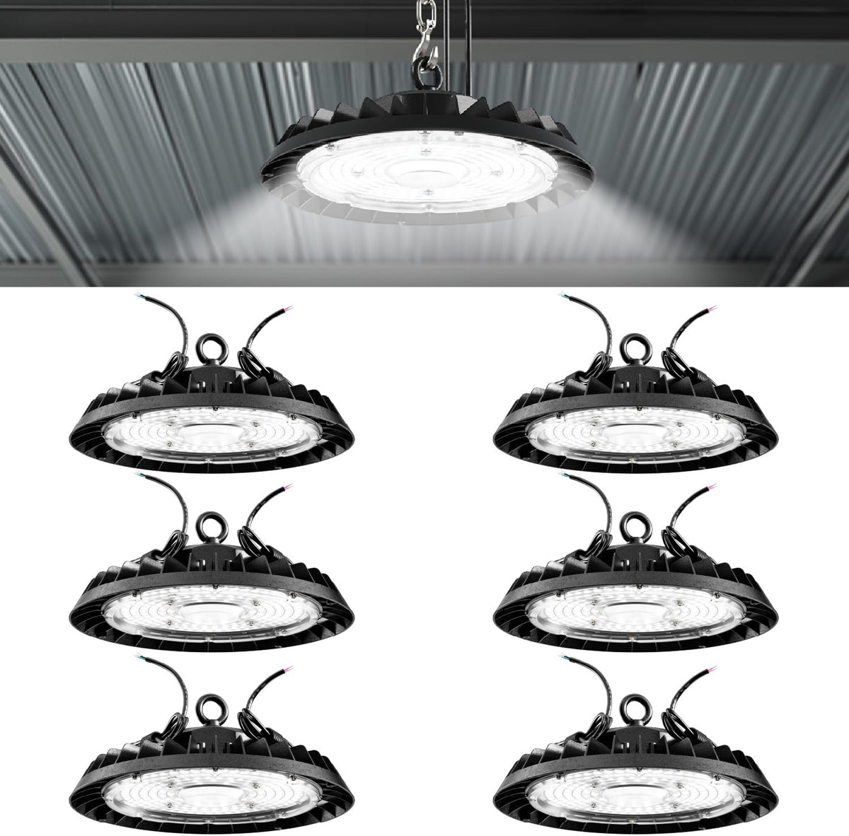 Sunco 6 Pack UFO LED High Bay Light, 150W, 5000K, 21000LM, Dimmable