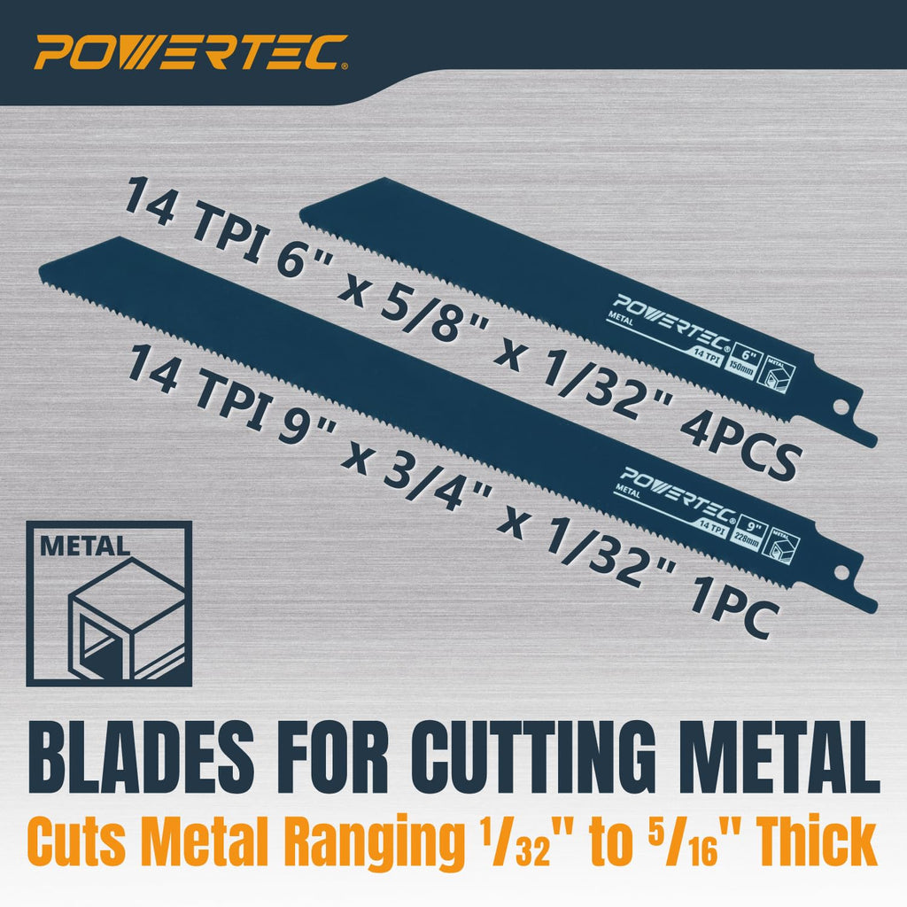 POWERTEC 10-Piece Reciprocating Saw Blades Set, Metal & Woodcutting Sawzall Blades with Storage Case for Plumbing Work and Cutting Metal & Wood with Nails (14402)