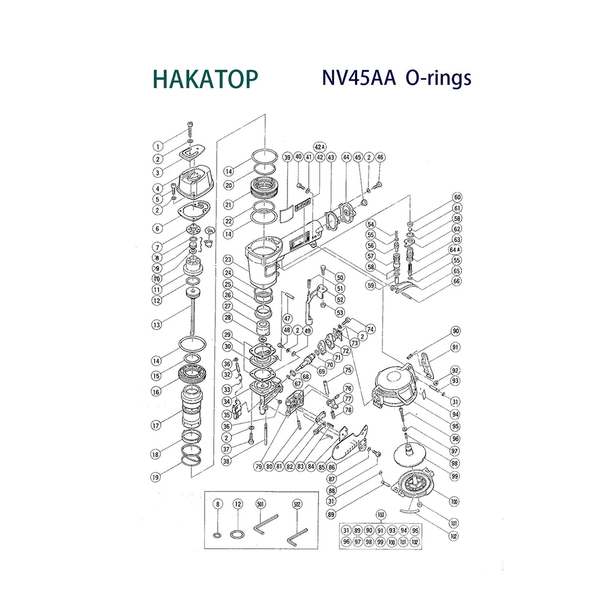 O-Ring Kit Fits Hitachi NV45AA, NV45AB, NV45AB2 Coil Roofing Nailer with Trigger O-Rings