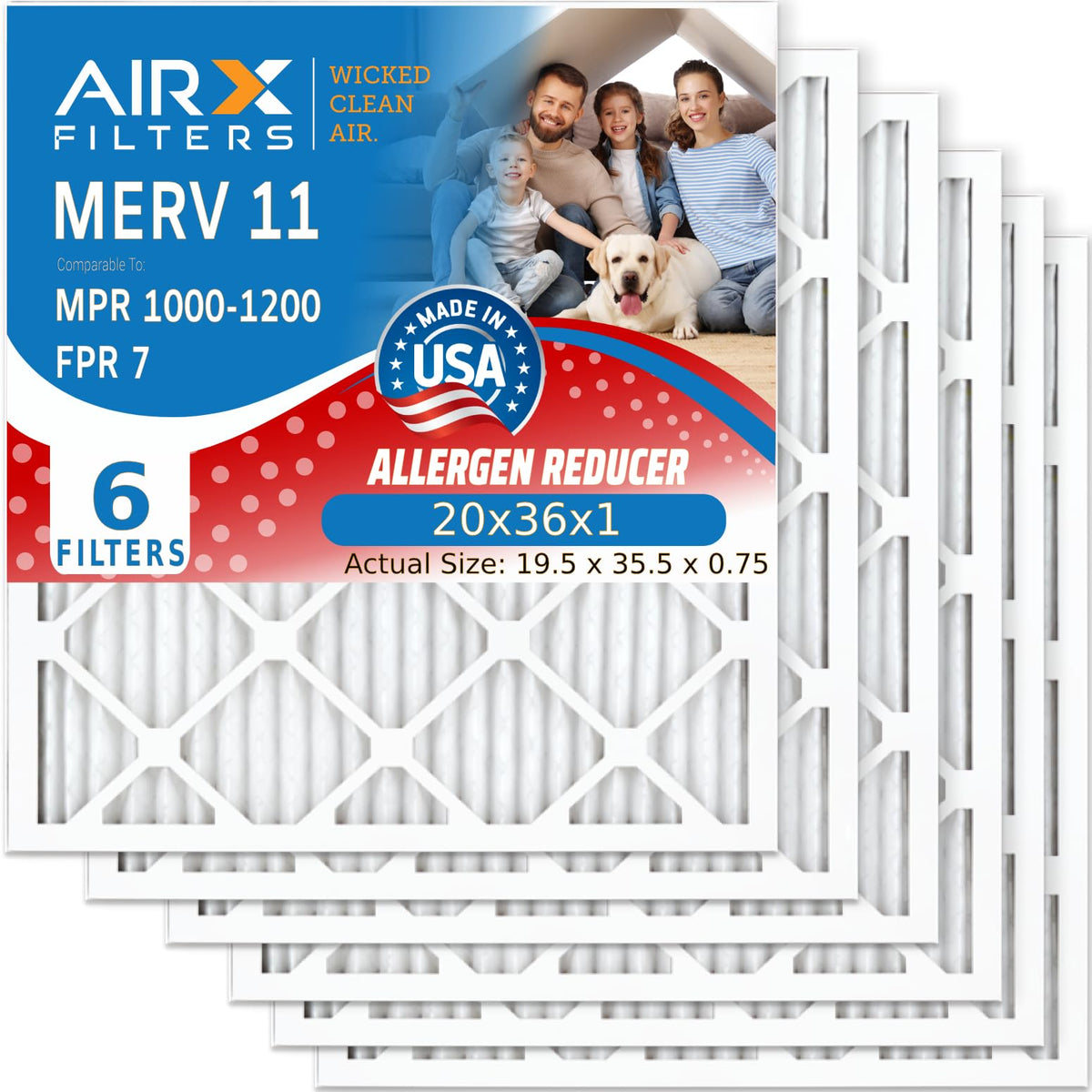 20x36x1 Furnace AC Filter MERV 11 Allergy 6-Pack