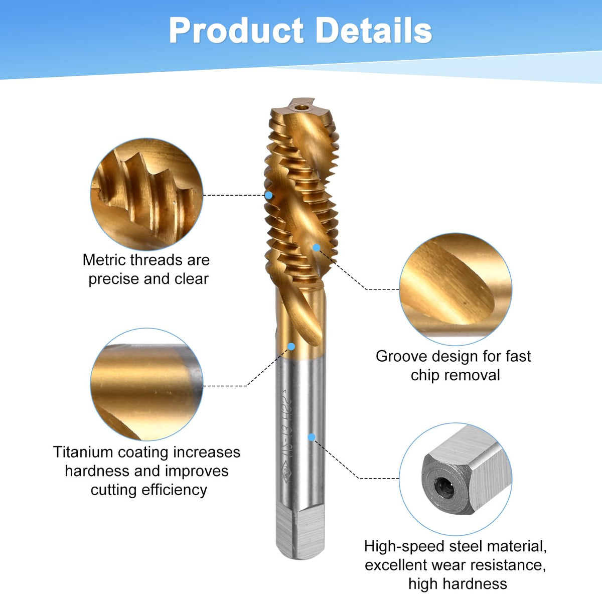 M METERXITY 2-Pack 1/2-13 UNC Spiral Flute Thread Tap, HSS Titanium Coated Right Hand Threading Tap Screw for Drilling/Milling Machines/CNC Machine Tools, Tapping Tool