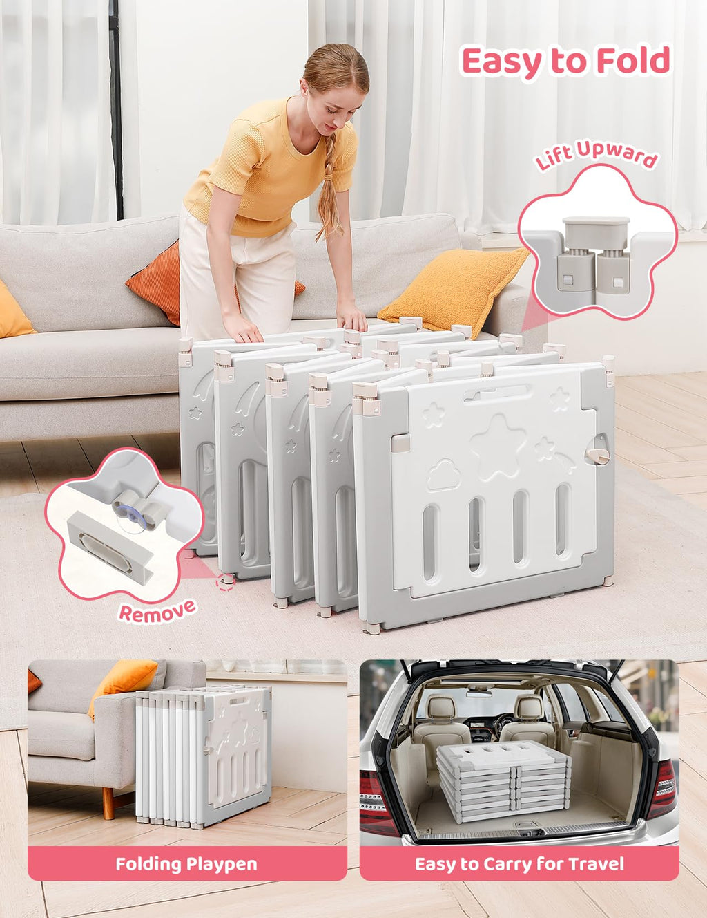 Modular Foldable Baby Playpen & Safety Activity Yard with Locking Walk-Through Gate for Infants & Toddlers