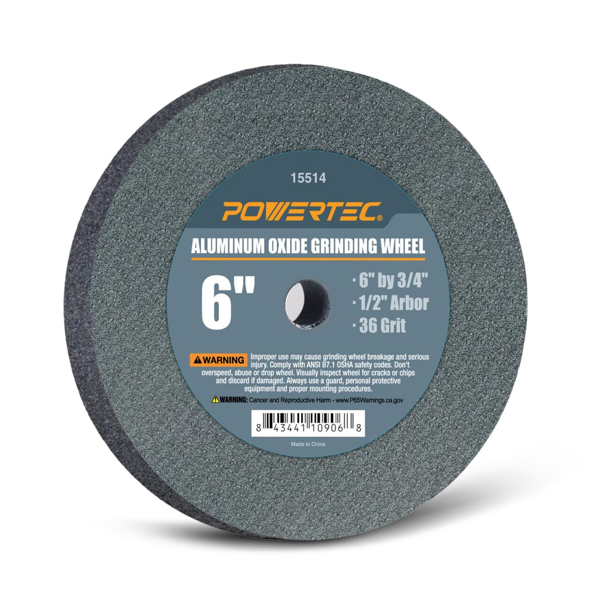 POWERTEC Bench Grinder Wheel 6 Inch, 36 & 100 Grit, Aluminum Oxide Grinding Wheel for Bench & Pedestal Grinder, 3/4" Thick 1/2" Arbor, Sharpening & Shaping Drill Bits, Blade, Chisel, 2PK (15530)