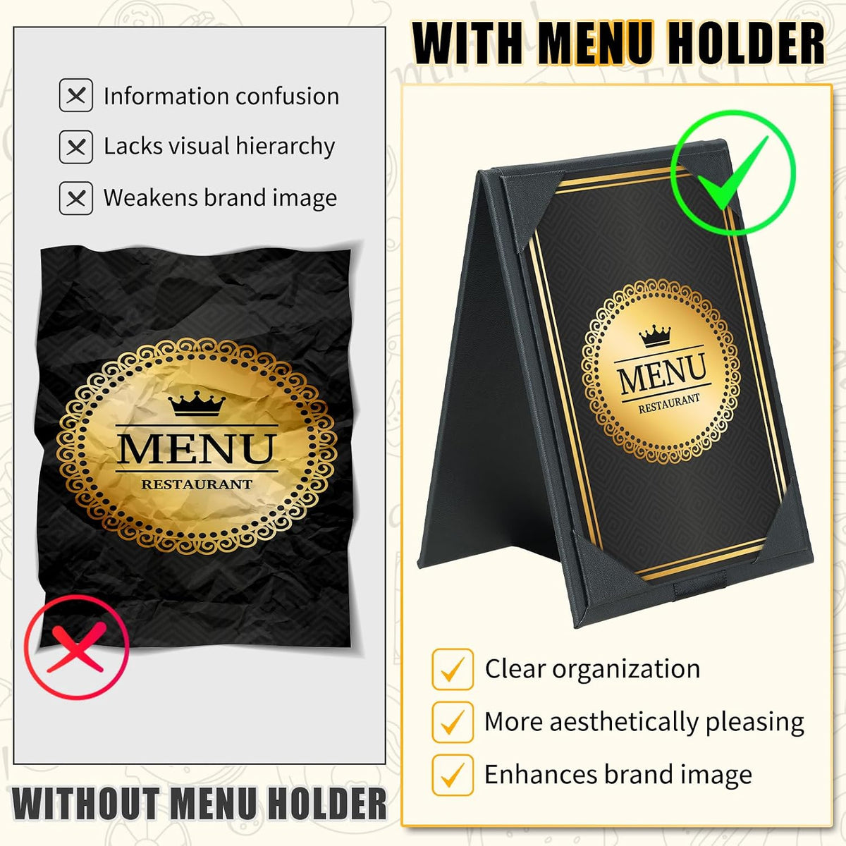 PU Leatherette Table Tents, 6Pcs Double-Sided Menu Holders 5 x 7"