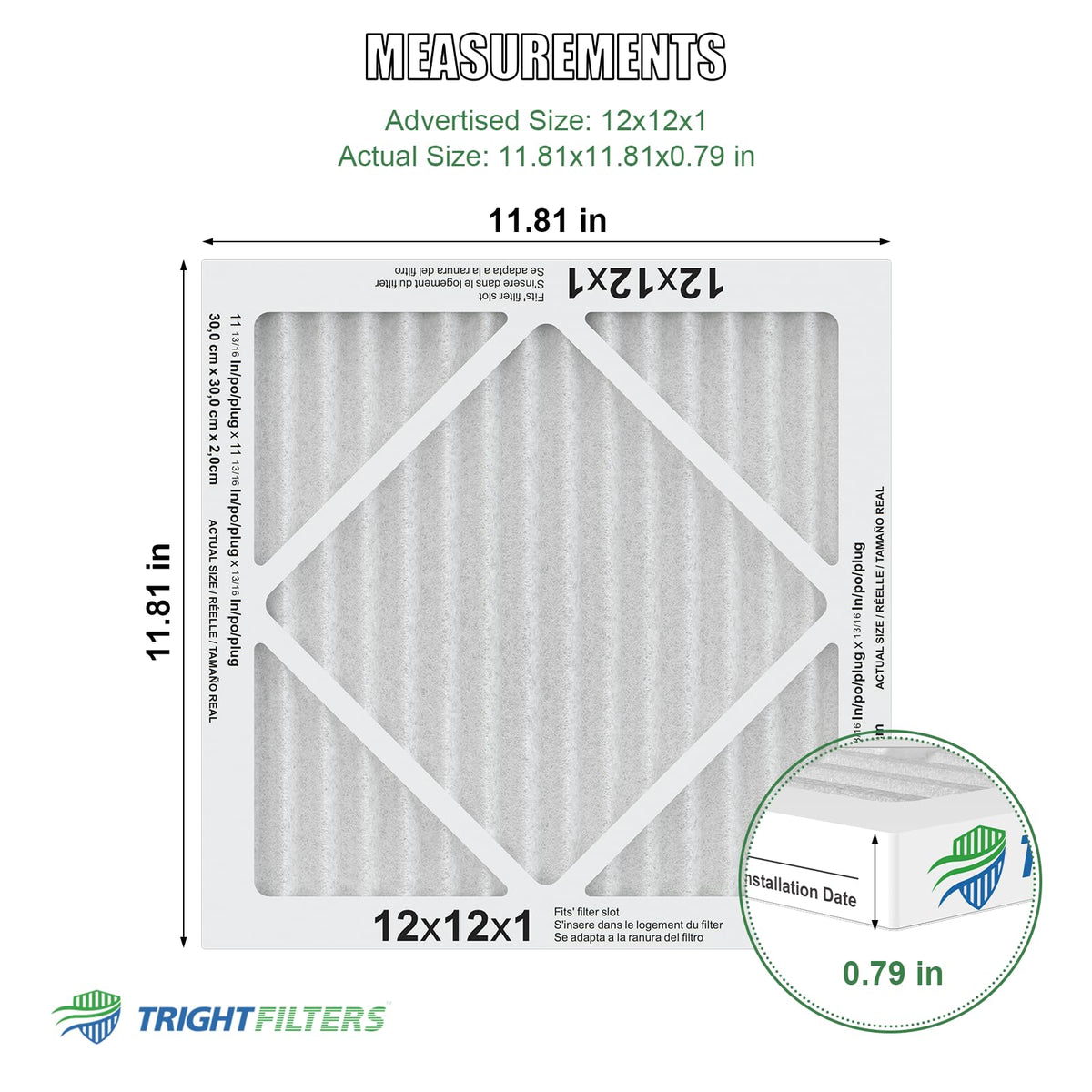 12x12x1 Air Filter 4 Pack, MERV 8 Pleated HVAC Furnace Filter