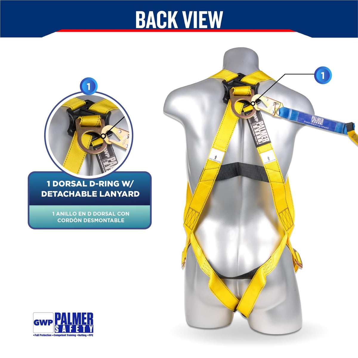 Safety Harness w/Detachable 6 ft Lanyard I Single Leg Lanyard w/Internal Shock Absorbing & Snap Hook I OSHA/ANSI Fall