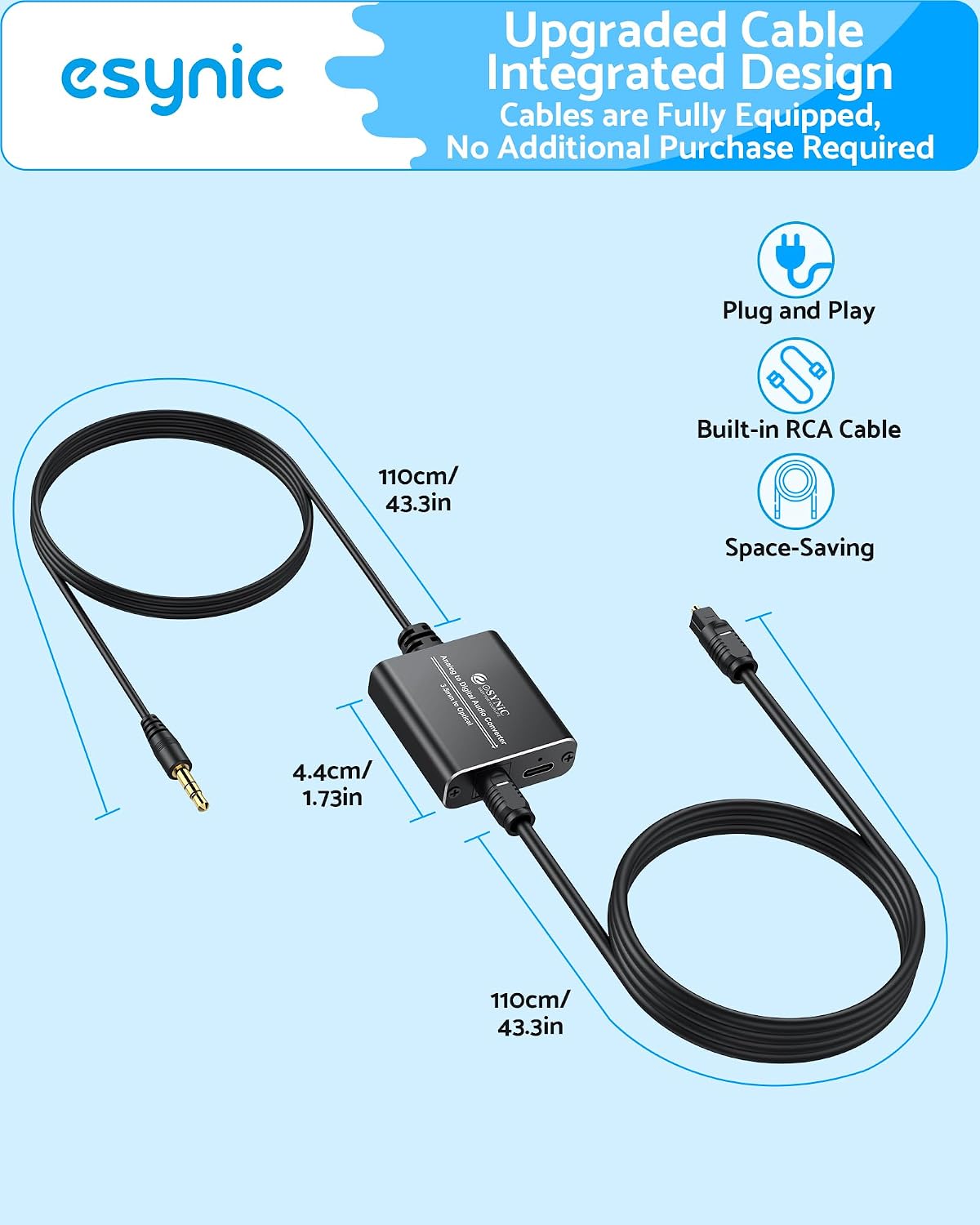 Professional 7 ft Long 3.5mm to Toslink Optical Audio Adapter | With ADC Analog to Digital Audio Chip-Plug & Play-For