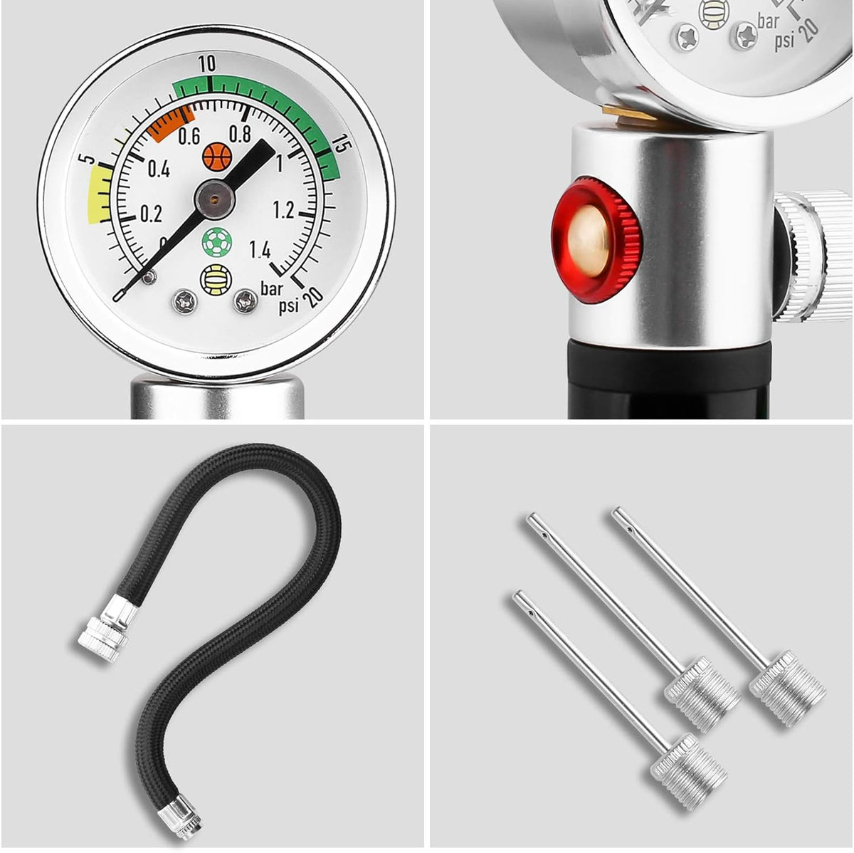 Ball Pump with Pressure Gauge, eBall Sports Ball Air Pump with Inflation Needles & Pressure Release Valve for