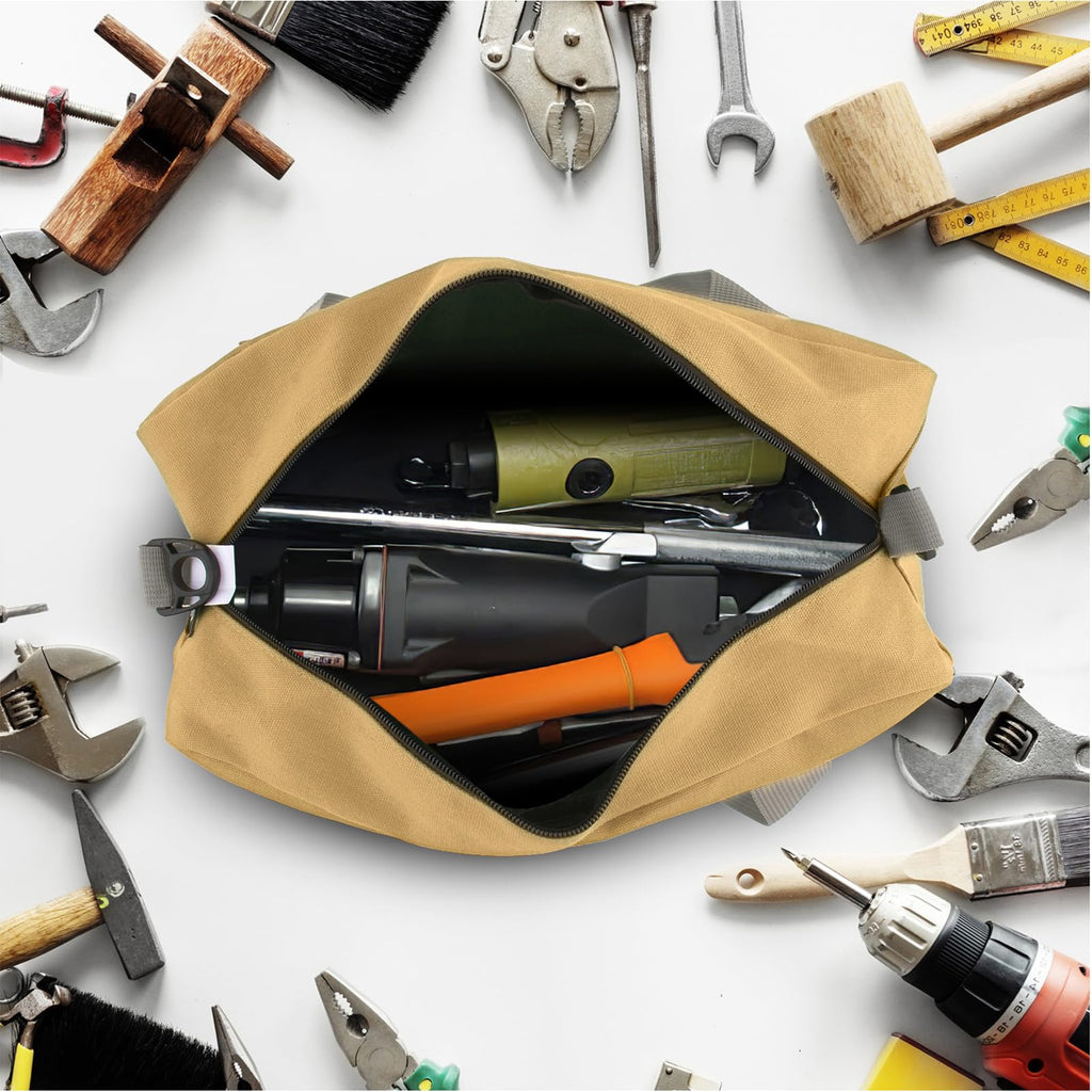 Small Tool Bag, Canvas Tool Storage Bag, Large Capacity Multipurpose Zipper Soft Tote Organizer Pouch for