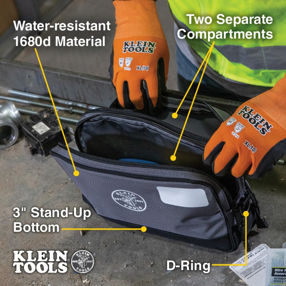Klein Tools Tool Pouch, Dual Compartments, Heavy-Duty Tool Bag Organizer, Multipurpose Bag
