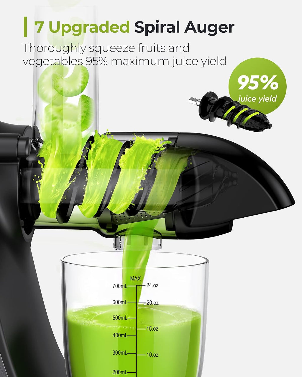 Juicer, Jocuu Slow Masticating Juicer Machines Easy to Clean, Soft/Hard Two Speed Quiet Motor Reverse Function