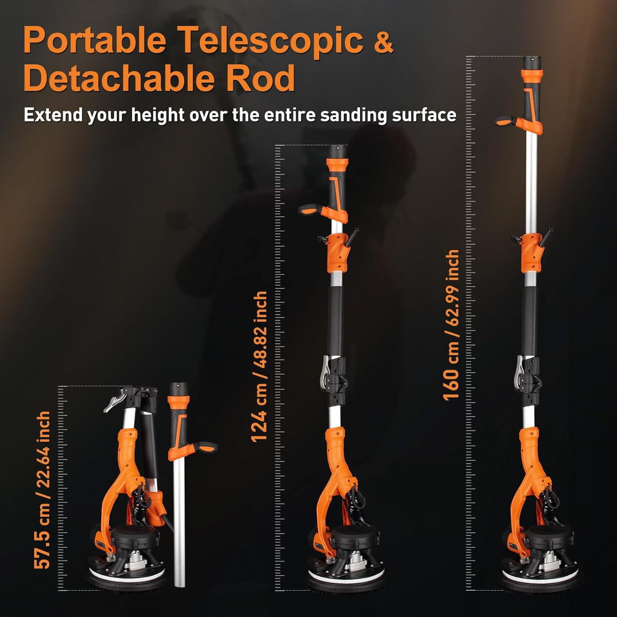 Drywall Sander, 1000W Popcorn Ceiling Removal Tool, Automatic Drywall Sander with Vacuum Dust Collection, LED Light