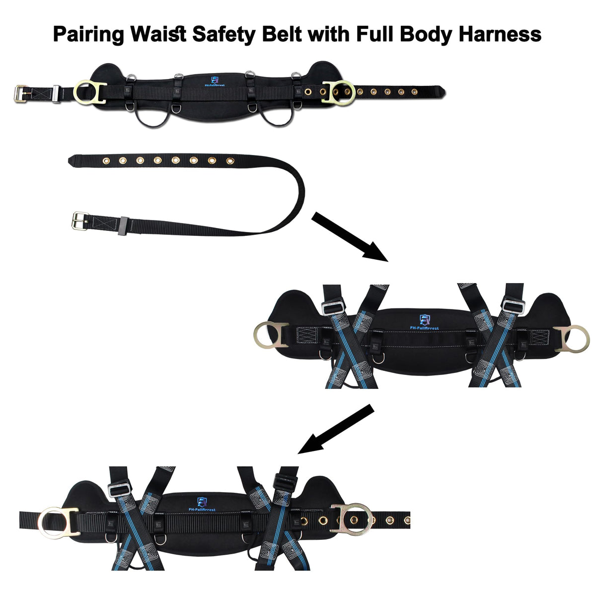 Safety Harness Climbing Belt - Tongue Buckle Safety Belt With Ventable & Moisture-Wicking Waist Pad and 2 Side