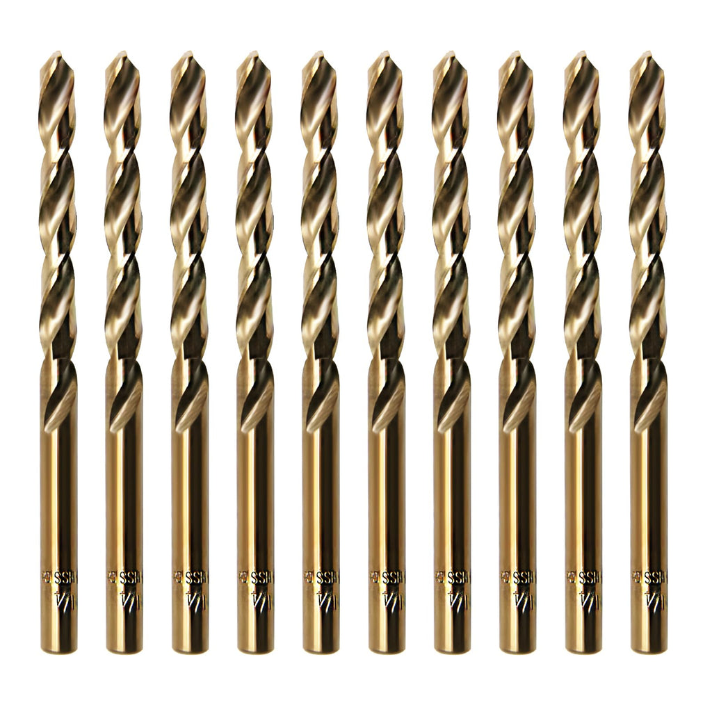 FiLwW 10Pcs 1/4" Cobalt Drill Bit Set, M35 High Speed Steel Jobber Length Drill Bit Kit for Hardened Metal, Stainless Steel, Cast Iron, Wood and Plastic