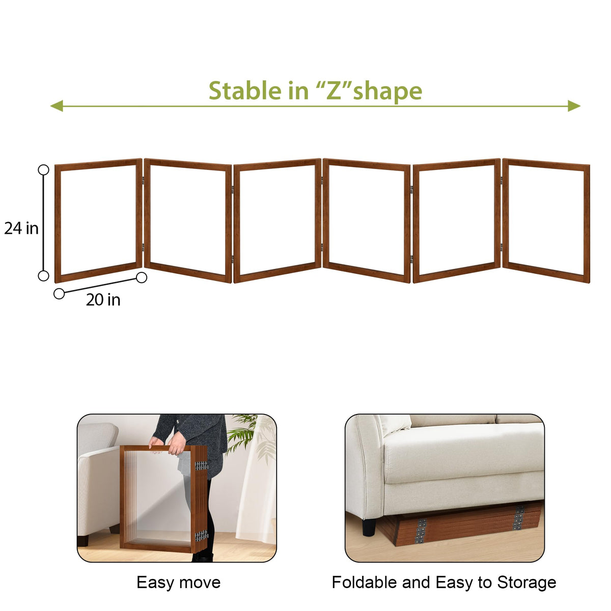 Clear Acrylic Freestanding Indoor Pet Barrier Gate with Modern Folding Frame for Wide Doorways, Hallways & Stairs