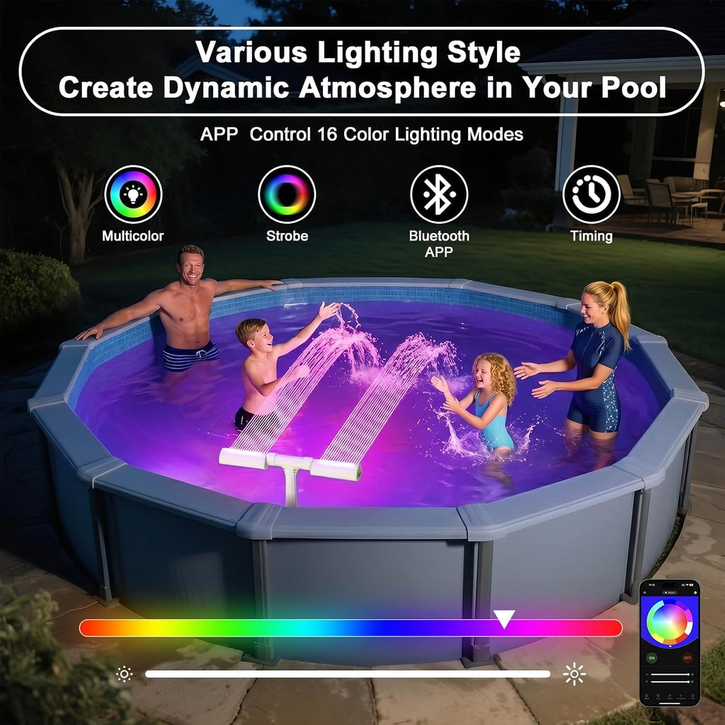 Pool Fountain for Above and Inground Pools, APP Smart Control Pool Lights with 16 Color LED Lights, Waterfall