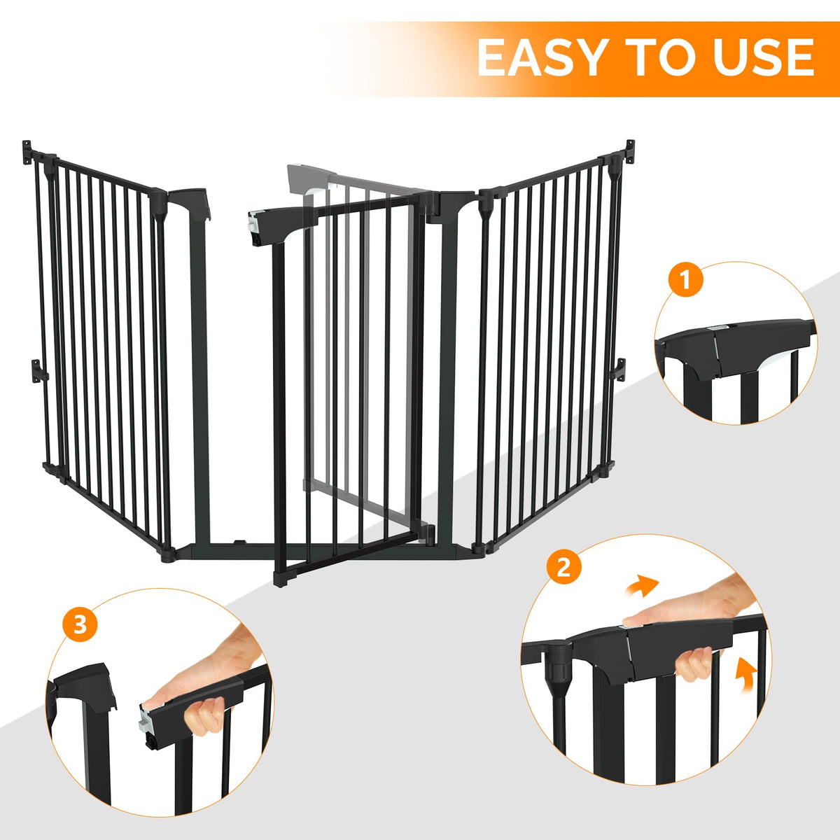 134" Wide 5-Panel Heavy-Duty Metal Fireplace Hearth & Christmas Tree Safety Fence Gate with Configurable Panels for Indoor Hearth, Stove & Holiday Tree Protection