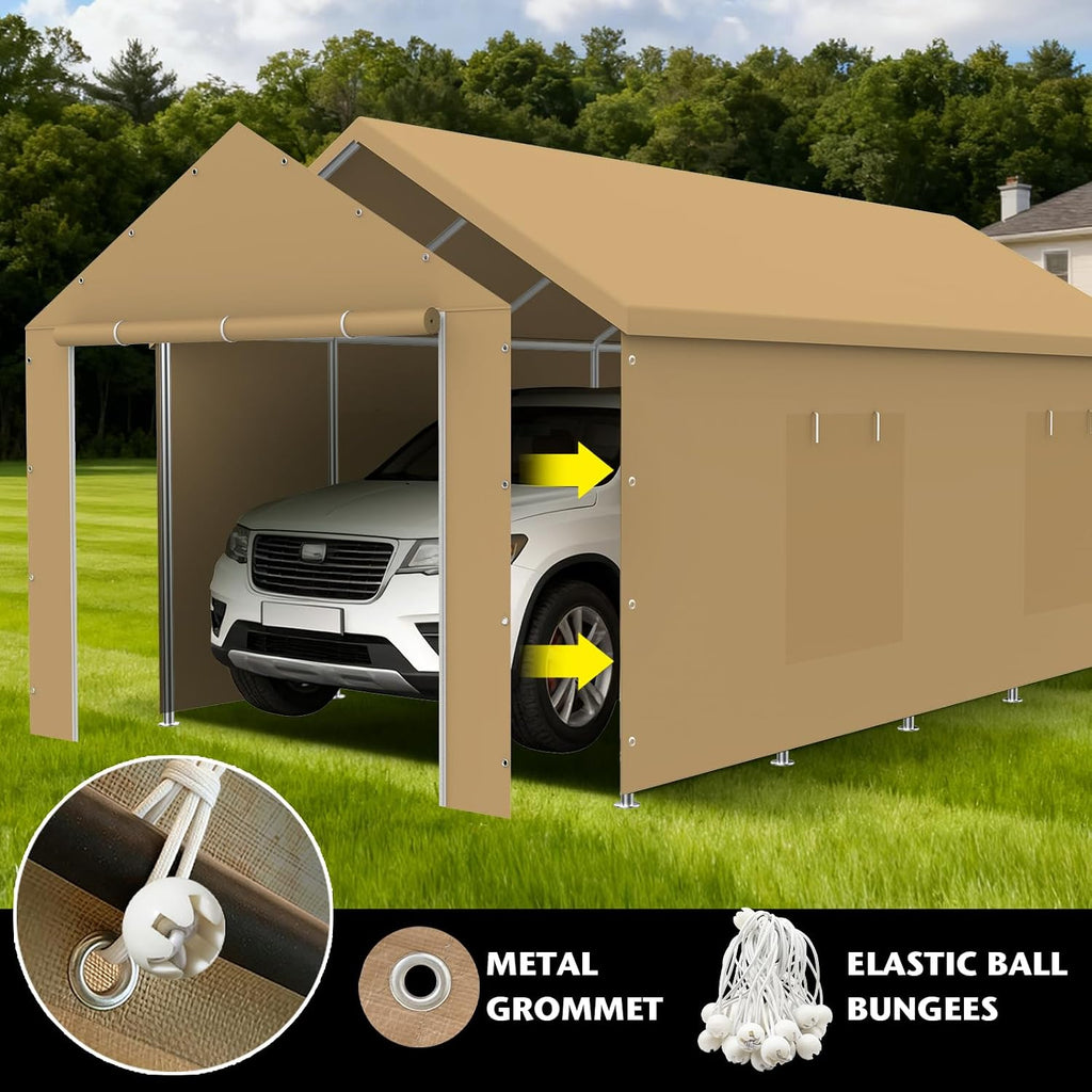 10x20FT Carport Canopy Front/Back Panel Entrance Door Tarp with Zippers, Waterproof & UV Protected Replacement