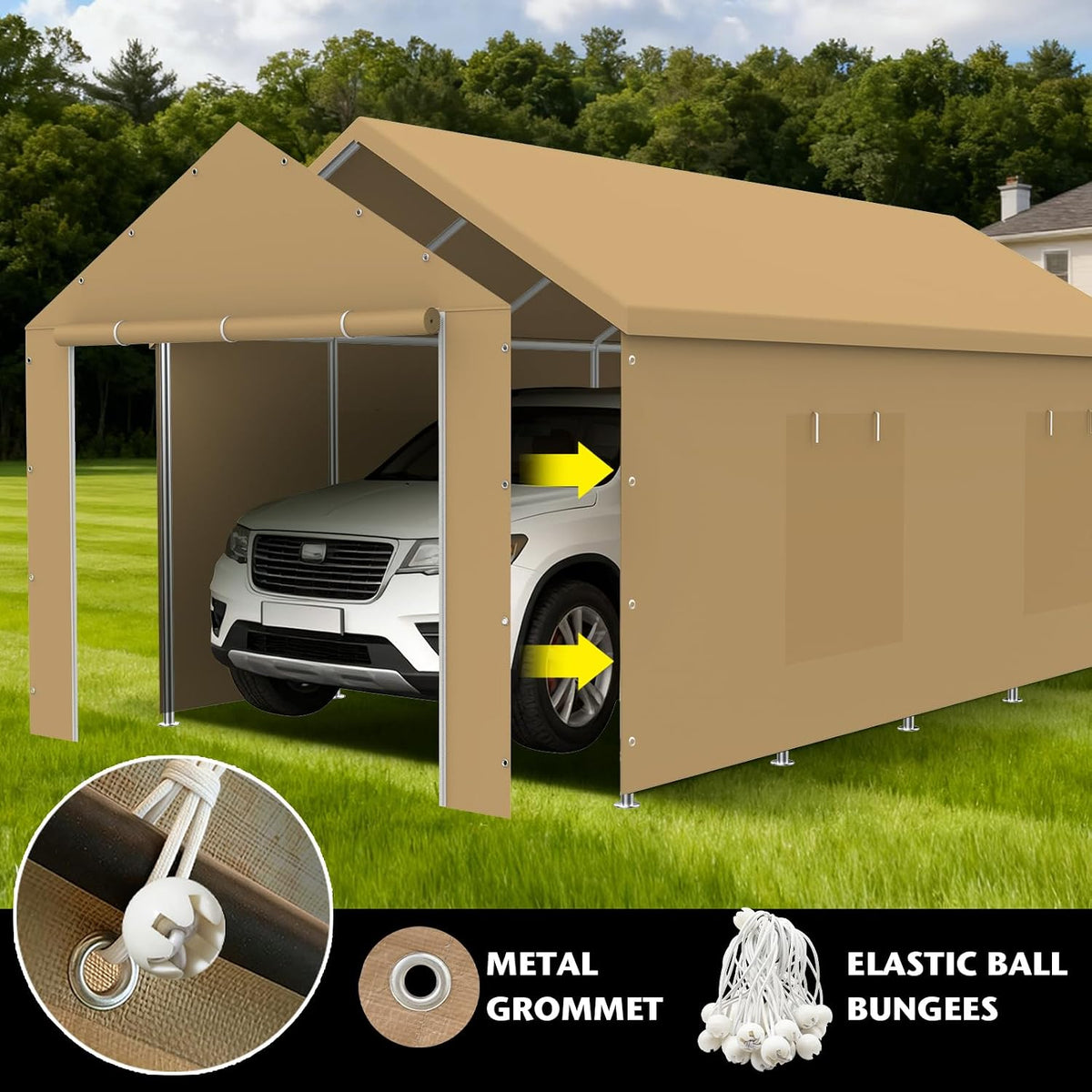 10x20FT Carport Canopy Front/Back Panel Entrance Door Tarp with Zippers, Waterproof & UV Protected Replacement