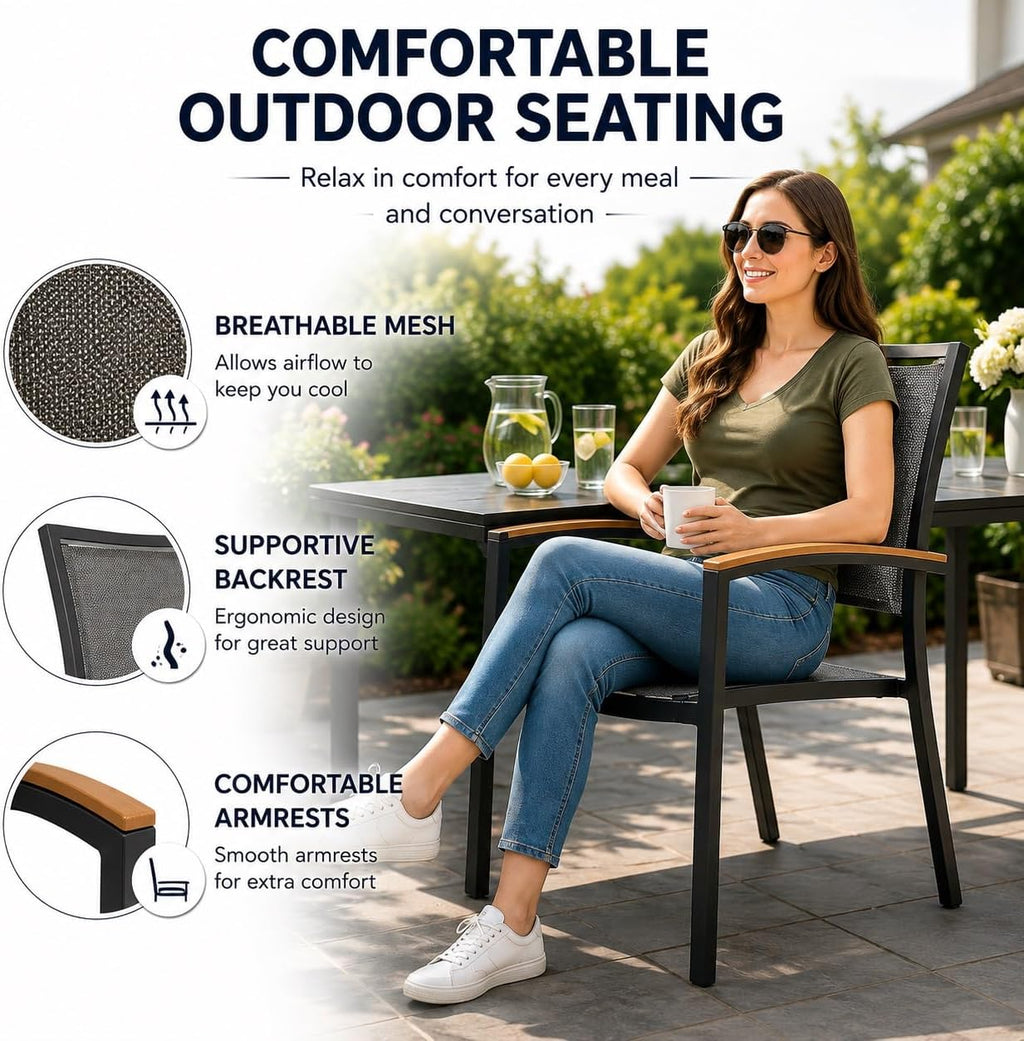 Aluminum Patio Dining Chairs Set of 4, Stackable Outdoor Armchairs