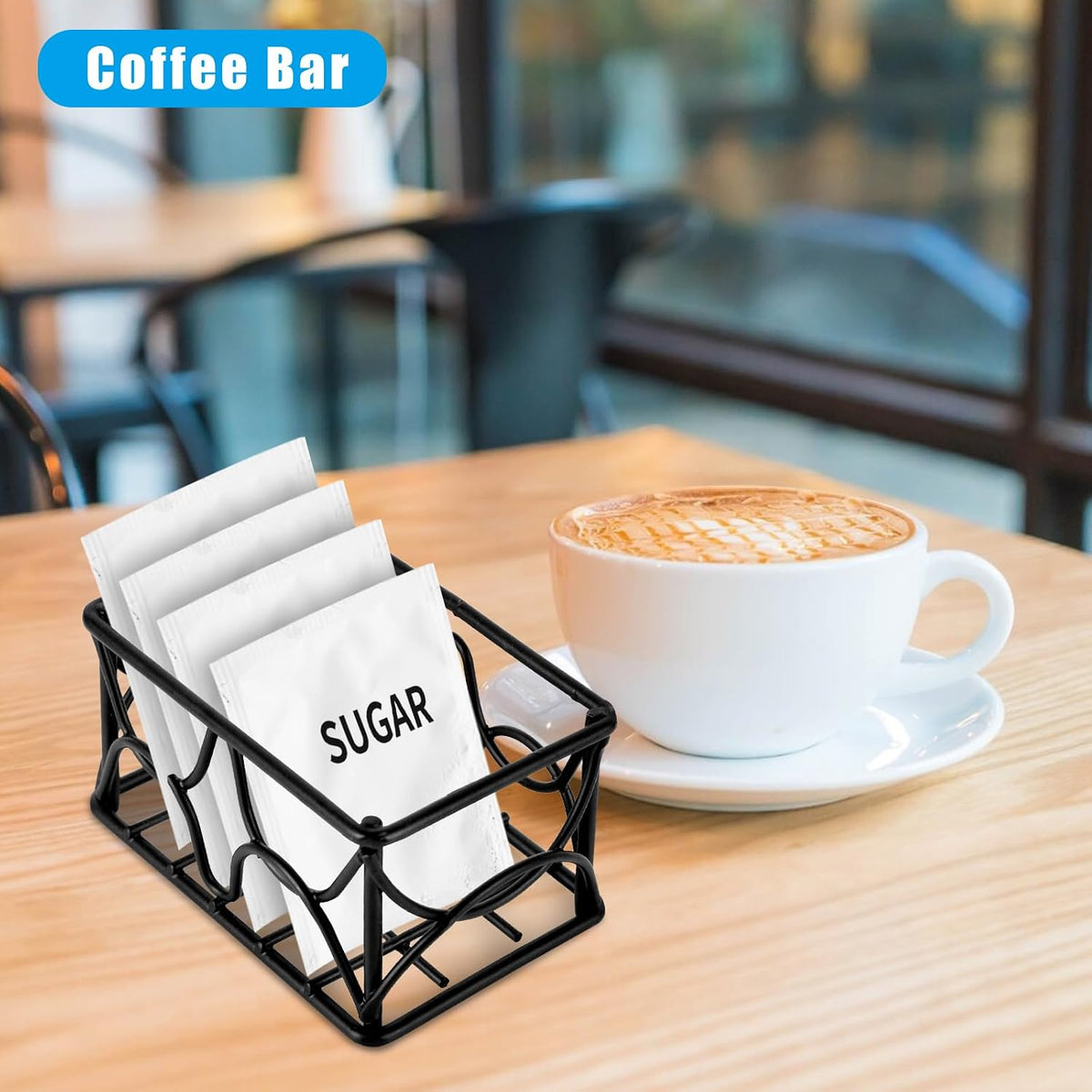 2 Pieces Black Metal Sugar Packet Holder Tea Bag Organizer Sugar Caddy Holder Small Sugar Container Coffee Creamer