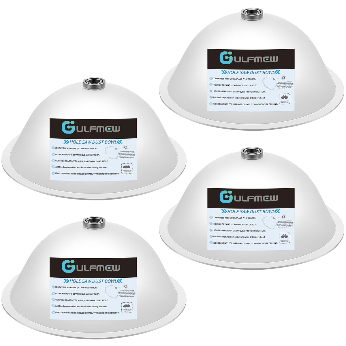 4 Pack Drill Dust Bowl & Hole Saw Dust Bowl for Drilling, Installing Recessed Lights and Works with All Hole Saws, Silicone Transparent Drill Sawdust Collector, Adds Bearings for Durability