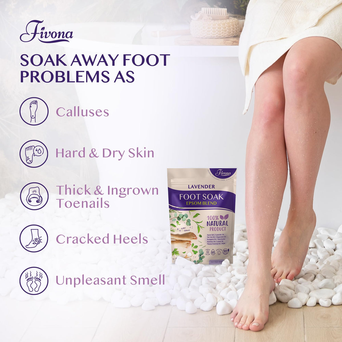 Foot Soak Blend Epsom Salt with Lavender 14.1 oz - Calming Foot Bath Salt, Relax & Renew Tired Feet, Soothe Soreness