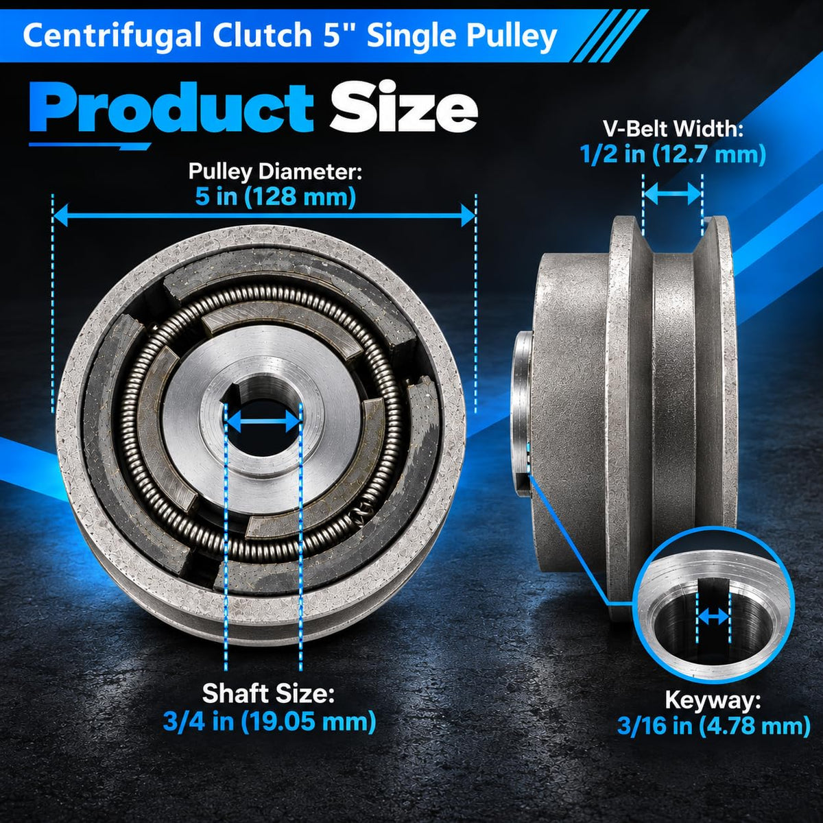 5" Centrifugal Clutch Single Pulley for Wacker VP1340 VP1350 VP1750