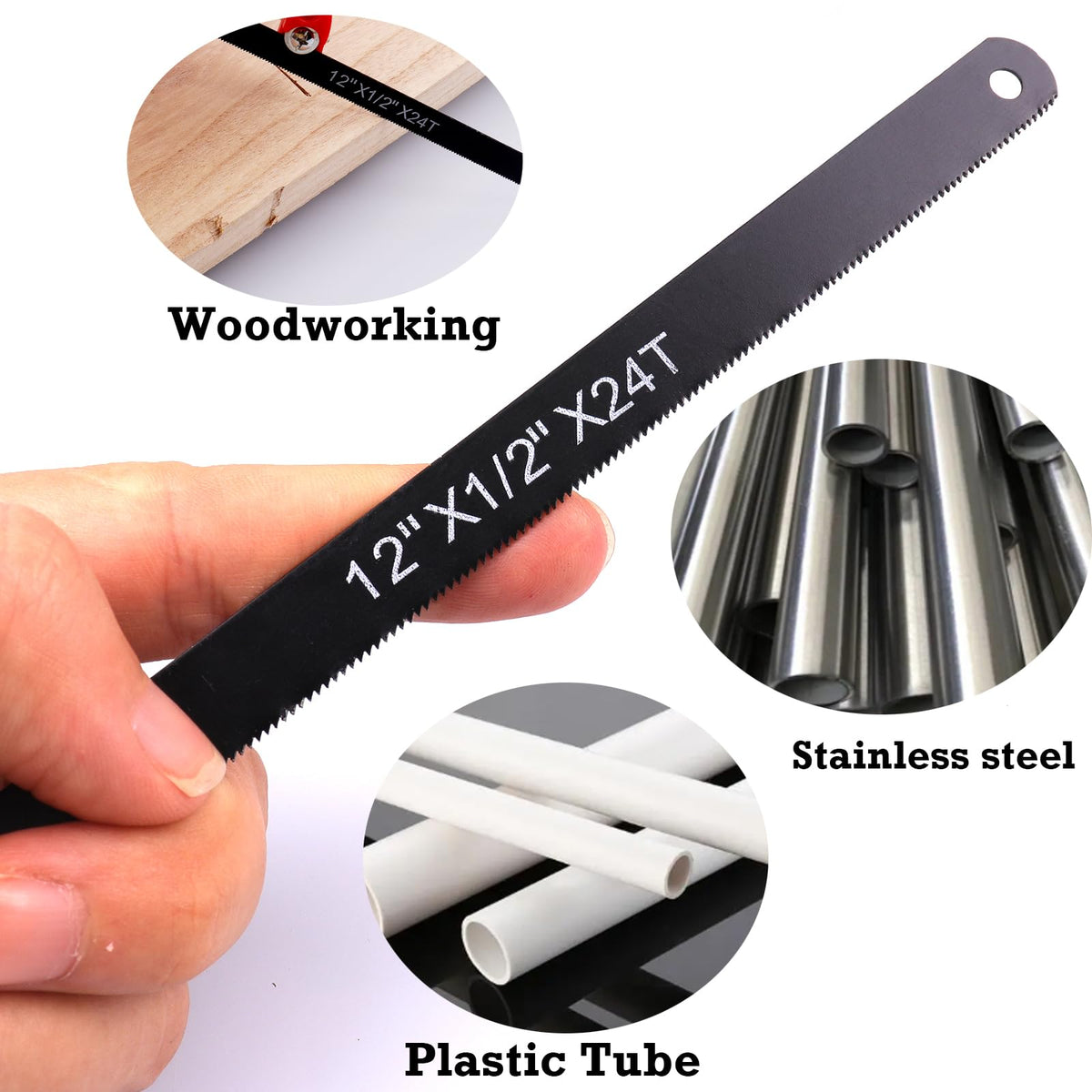 HKATOPS 20pcs 12" X24T Hacksaw Blades,High Carbon Steel Hand Saw Replacement Blades for Gardeners,PVC Pipes,Wood Saws Cutting