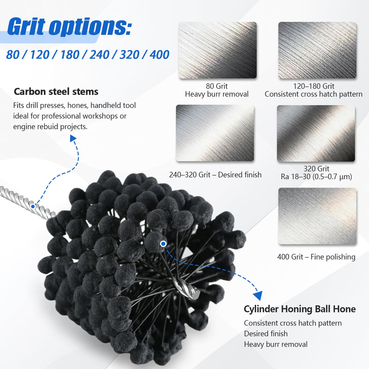 Cylinder Ball Brush, 4.125" (105mm) Diameter, 240 Grit Silicon Carbide, Deburring Tool for Hydraulic, Pneumatic, Engine and Brake Cylinders