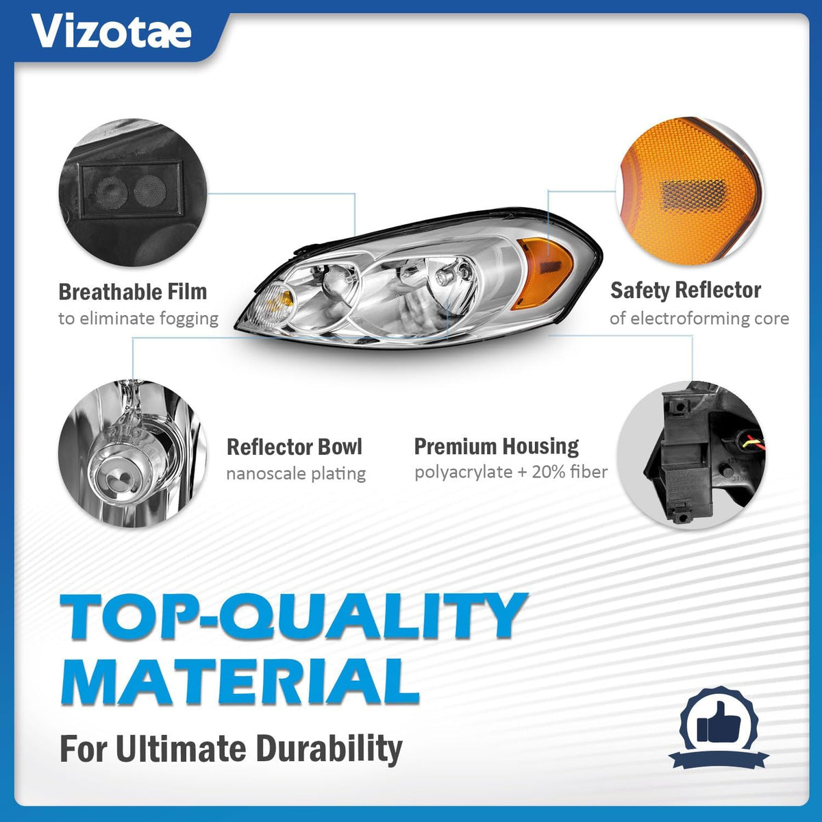 Headlights with High/Low Beam Bulbs for 2006-2013 Chevy Impala