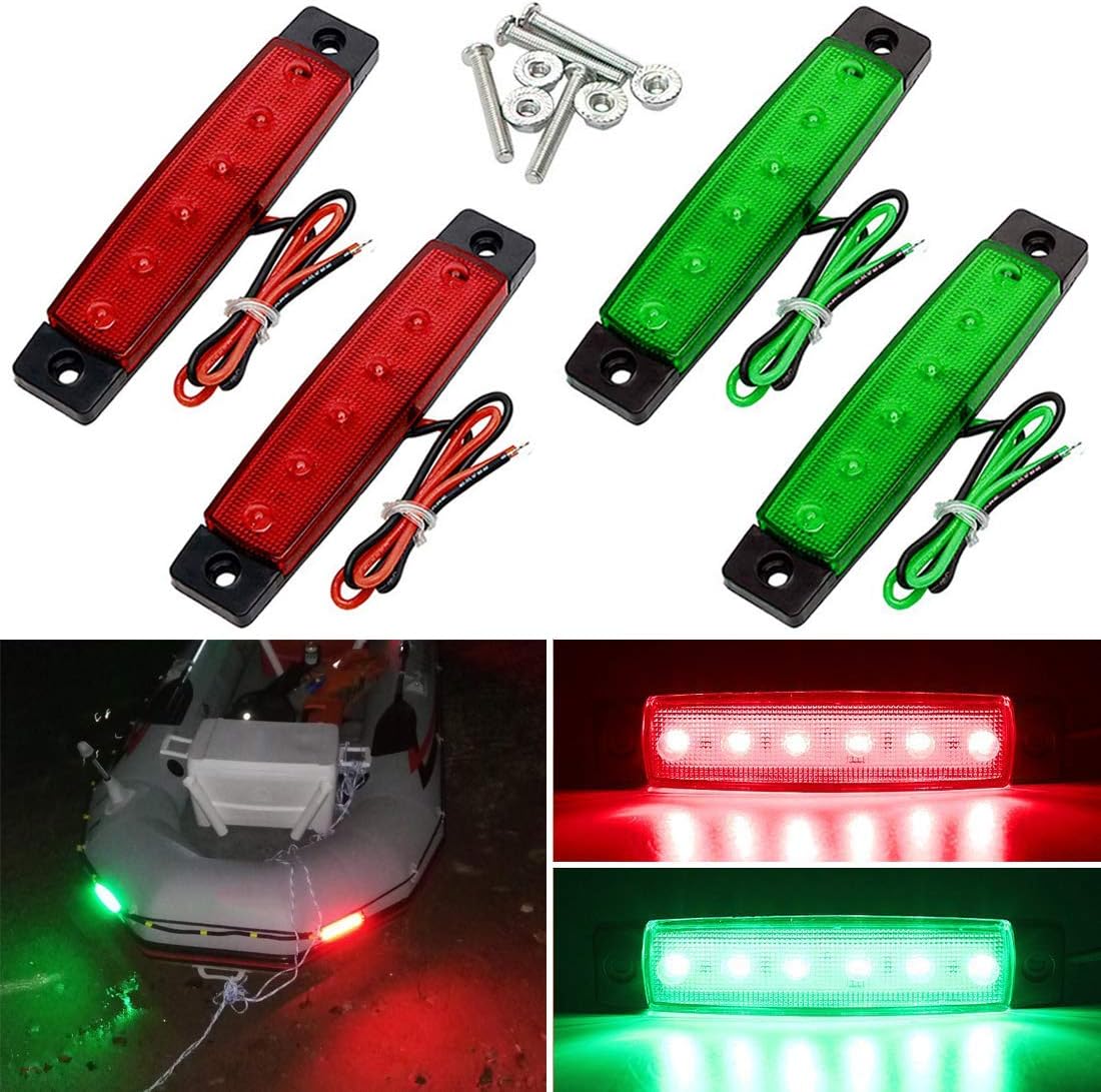 Shangyuan Boat Navigation Lights, 4PCS Red and Green LED Bow Lights for Boat, Kayak, Jon Boat, Pontoon and Small Fishing Boat, 12V Waterproof Port and Starboard Marine Lights