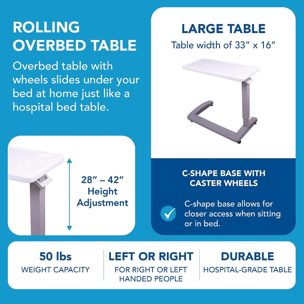 Rolling Overbed Table, Hospital Bed Table, Laptop Tables for Recliner, Bed, Bedside and Sofa, Computer Tables