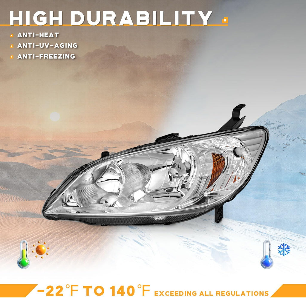 WEELMOTO Halogen Headlights Assembly for 2004-2005 Honda Civic 2/4Door