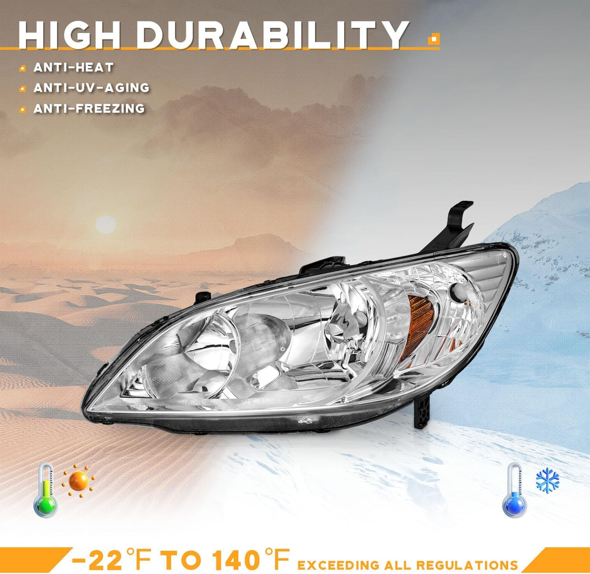 WEELMOTO Halogen Headlights Assembly for 2004-2005 Honda Civic 2/4Door