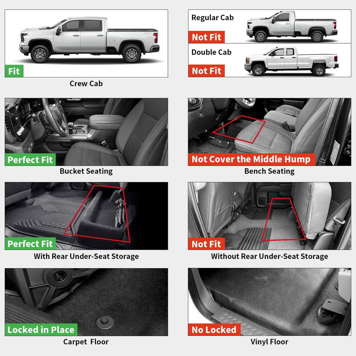 Floor Mats 2019-2026 for Chevy Silverado/GMC Sierra 1500, 2020-2026 for 2500 HD/3500 HD, Crew Cab & Bucket Seat Only