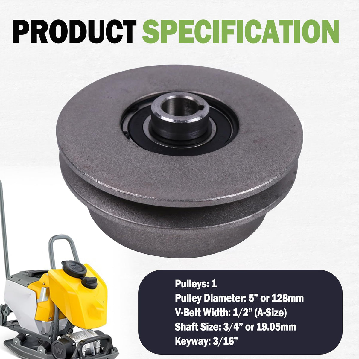 JEENDA Clutch 5" Single Pulley 1/2” V-Belt 3/4" Bore Compatible with Wacker VP1340 VP1350 VP1750 Plate Compactors for Honda GX160 or GX200 Engine Shafts