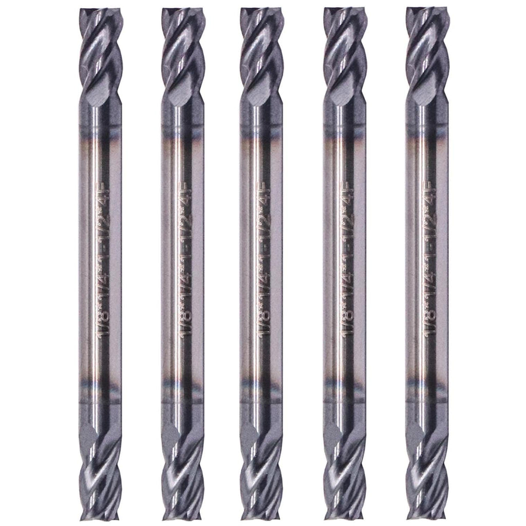 5Pcs 1/8" 4 Flute Solid Carbide Square End Mill, Double End, AlTiN Coated