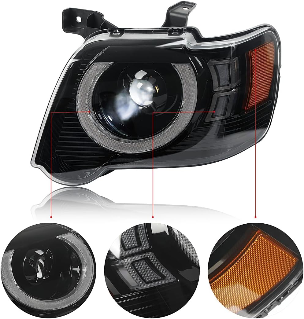 Pair Black Halo Projector Headlights Fit 2006-2010 Ford Explorer